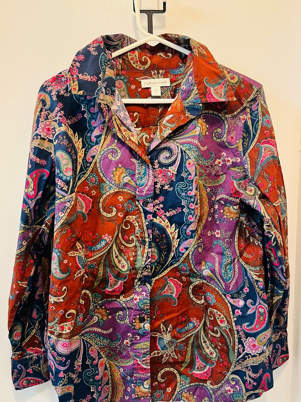 Coldwater Creek Women's Multi Paisley Button-Front Shirt - Red, Purple, Blue